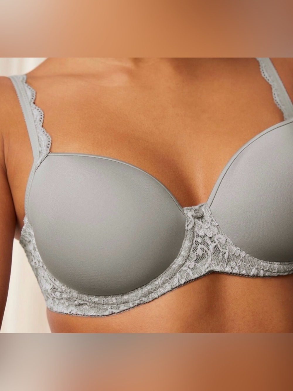 Wacoal Women's 853395 36DD Vivid Encounter Lace-Trim Contour Bra Gray Underwire